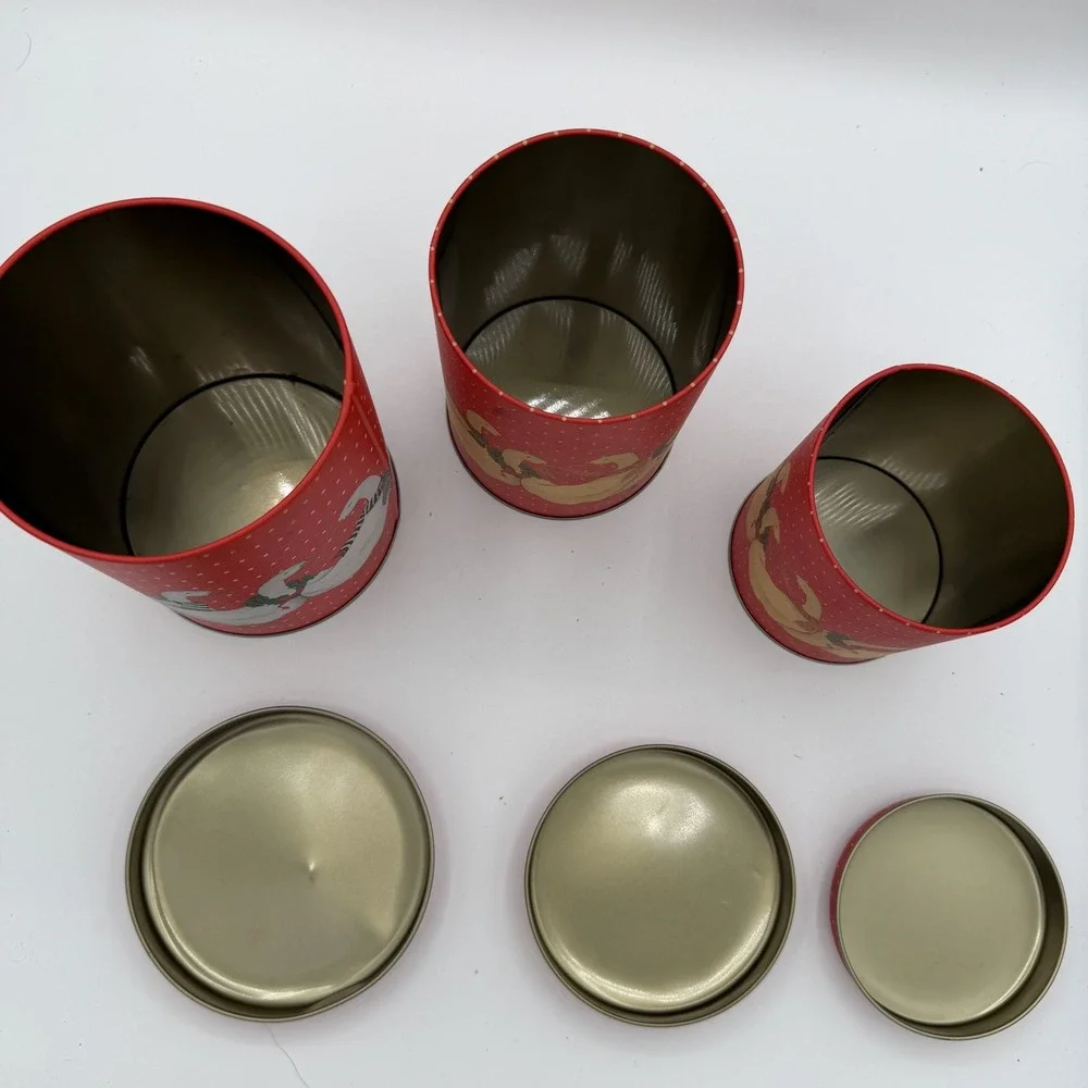 Vintage Farmhouse Duck Holiday Tin Canister Set White Polka Dot Kitchen‎ Storage